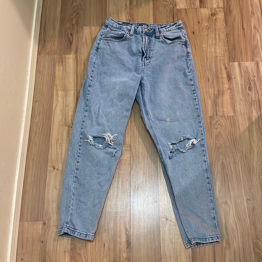 light-mid wash ripped jeans